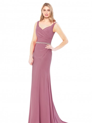 Buy Long Slim Chiffon Prom Dress with Beaded Waist UK