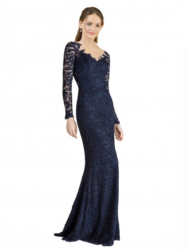 Buy Illusion Long Sleeves Lace Prom Dress with Sheer Keyhole Back UK