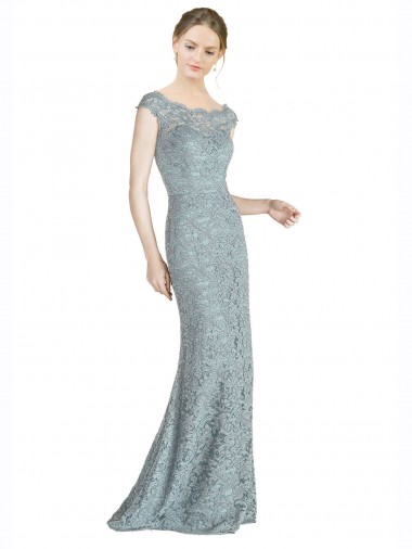 Buy Off the Shoulder Mermaid Lace Prom Dress with Cap Sleeves UK