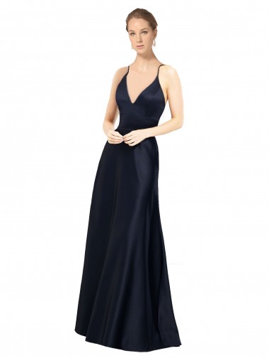 Buy Sexy Satin Prom Dress with Deep V-Neckline and Strappy Back UK
