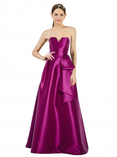 Buy Sleeveless V-Neck Long Satin Prom Dress with Bow Waist UK