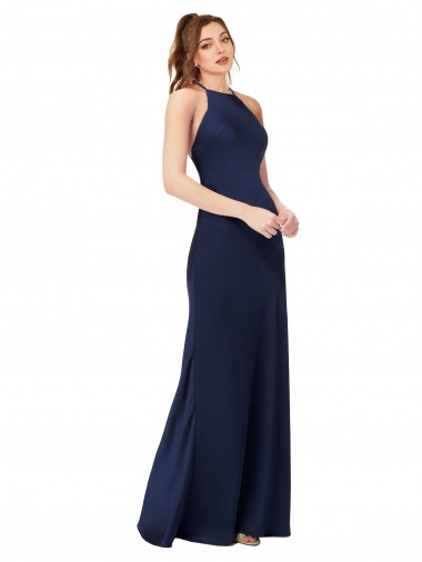 Buy High Neck Satin Prom Dress with Strappy Back UK