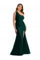 Cascading Bow One Shoulder Silky Satin Mermaid Prom Dress with Front Slit