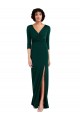Floor Length 3/4 Sleeves V-Back Draped Wrap Maxi Spandex Prom Dress