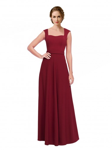 Buy Square Neck Subtle Cap Sleeeves Crepe Prom Dress UK