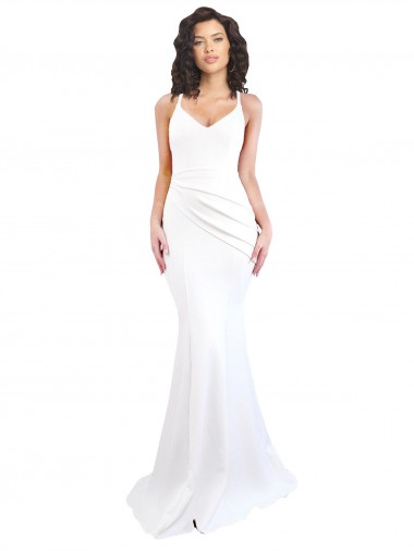 Buy Fishtail Shape Spaghetti Straps Open Back Crepe Prom Dress with Ruffles UK