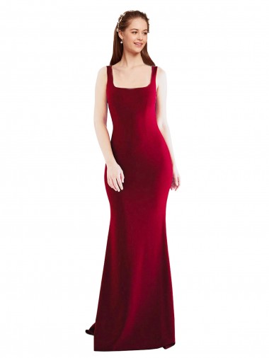 Buy Square Neckline and Backline Fitted Crepe Prom Dress UK
