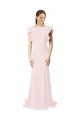 Low V-Back Long Mermaid Crepe Prom Dress with Ruffled Sleeves
