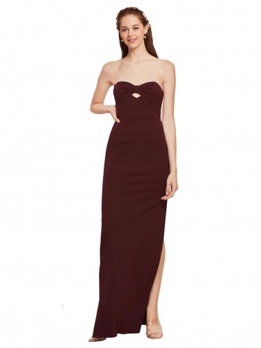 Buy Twisted Strapless Keyhole Long Crepe Prom Dress with Slit UK