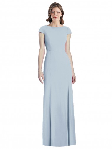 Buy Bateau Neck Cap Sleeves Open Back Trumpet Prom Dress UK