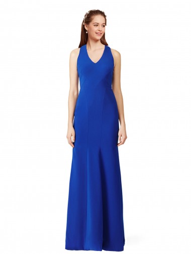 Buy Halter V-Neck Long A-Line Crepe Prom Dress UK