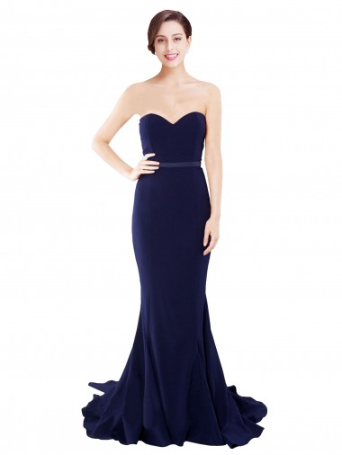 Buy Strapless Sweetheart Neckline Crepe Prom Dress with Satin Waistband UK