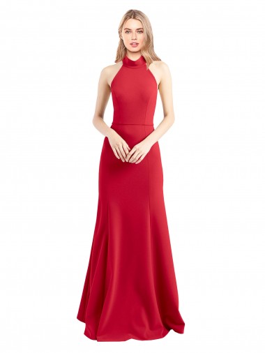 Buy Sleek Fit and Flare High Neck Halter Stretch Crepe Prom Dress with Open Back UK