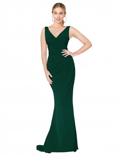Buy V-Neck Floor Length Long Crepe Mermaid Prom Dress UK