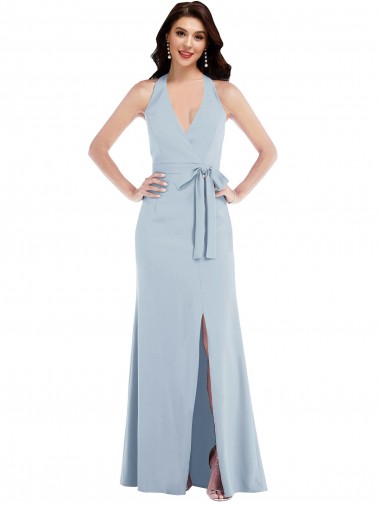 Buy Open Back Halter Maxi Crepe Prom Dress with Draped Bow UK