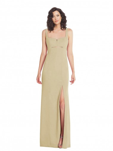Buy Wide Strap Slash Cutout Empire Crepe Prom Dress with Front Slit UK