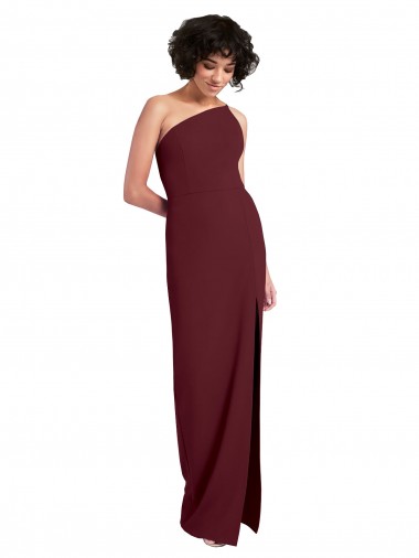 Buy Sleek One Shoulder Long Crepe Prom Dress with Daring Slit UK