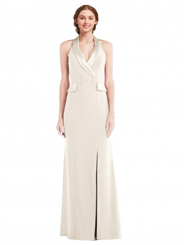 Buy Halter Tuxedo Maxi Prom Dress with Front Slit UK