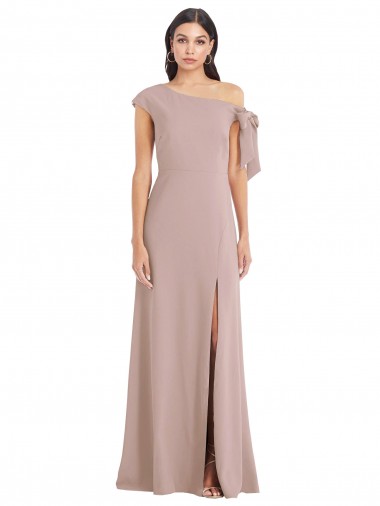 Buy Off the Shoulder Tie Detail Maxi Crepe Prom Dress with Front Slit UK