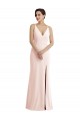 Skinny Strap Deep V-Neck Trumpet Crepe Prom Dress with Front Slit