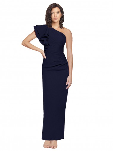 Buy Ruched Floor Length Long Crepe Prom Dress with Shoulder Ruffles UK