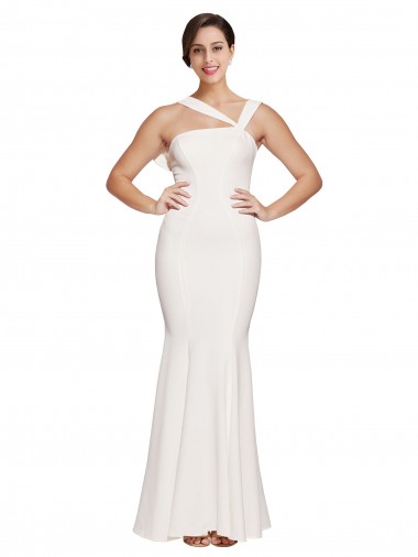 Buy Full Length Square Neck Crepe Prom Dress with Asymmetrical Straps and Bow Back UK