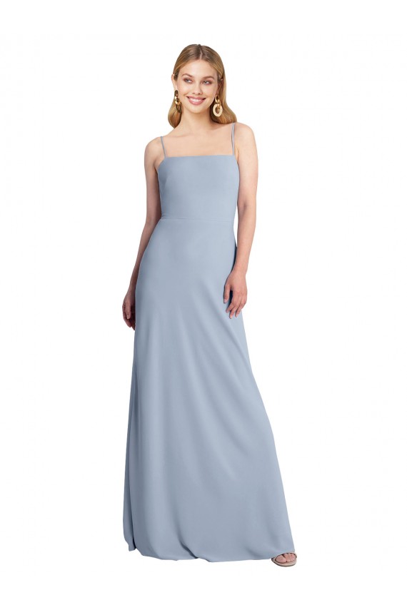 Straight Neckline Crepe Slip Prom Dress with Strappy Back