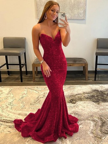 Buy Sweetheart Sleeveless Long Sweep Train Velvet Sequin Prom Dress UK