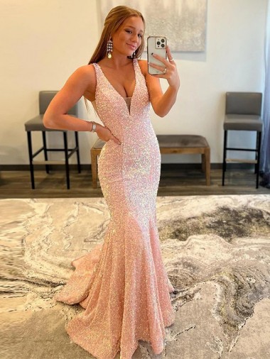 Buy Deep V-Neck Sleeveless Long Low Back Velvet Sequin Prom Dress UK