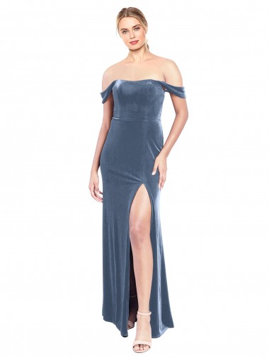 Buy Draped Sleeves Wide Scoop Neck Off the Shoulder Velvet Prom Dress UK
