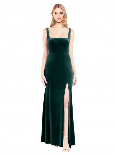 Buy Square Neck Full Length Velvet Prom Dress with Side Slit UK