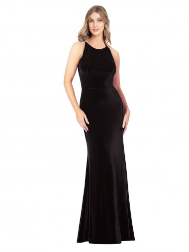 Buy Vintage Velvet High Neck Prom Dress with Strappy Back UK