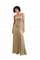 Square Neck Velvet Maxi Prom Dress with Front Slit & Pockets