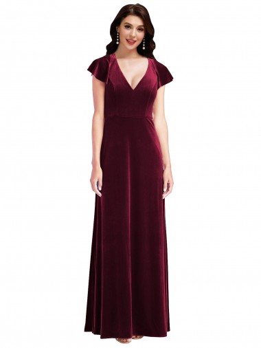 Buy Flutter Sleeve Velvet Maxi Prom Dress with Pockets UK