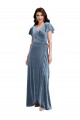 Flutter Sleeve Velvet Wrap Maxi Prom Dress with Pockets