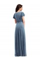 Flutter Sleeve Velvet Wrap Maxi Prom Dress with Pockets