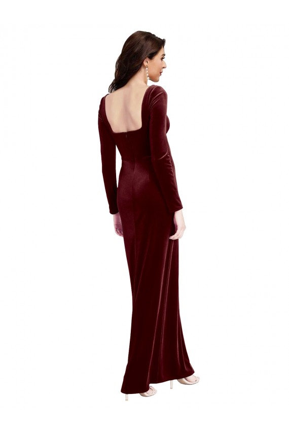 Sleek Square Neck Spaghetti Straps Velvet Prom Dress with Side Slit
