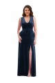 Deep V-Neck Sleeveless Velvet Maxi Prom Dress with Pockets