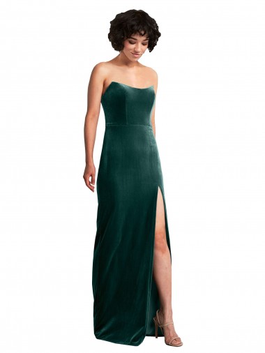 Buy Scooped Strapless Long Velvet Prom Dress with Daring Side Slit UK